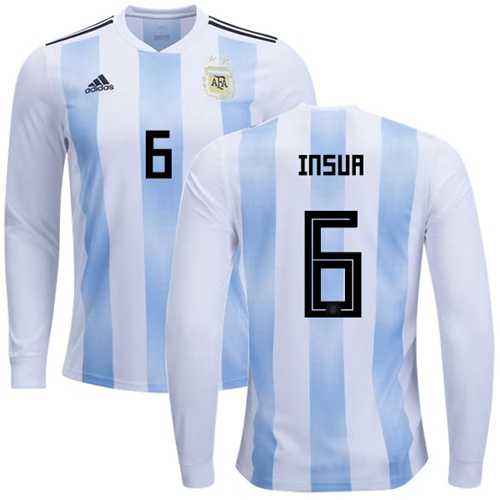 Argentina #6 Insua Home Long Sleeves Soccer Country Jersey - Click Image to Close